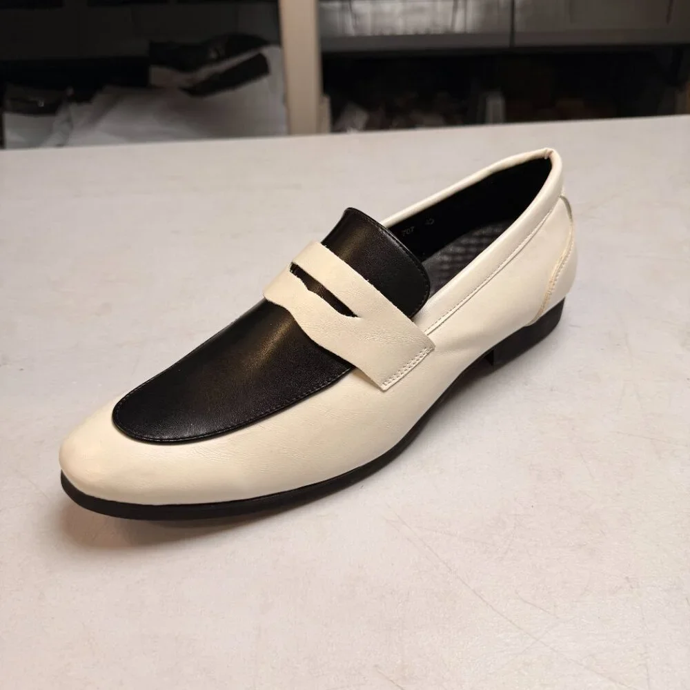 Santimon Men's US‎ 10-11 White/Black Penny Loafers Slip On Dress Shoes